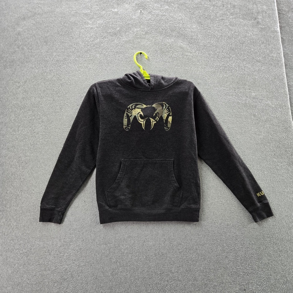 KUIU Boy Hoodie M Charcoal Gray Fleece Ram Logo Fleece Pullover